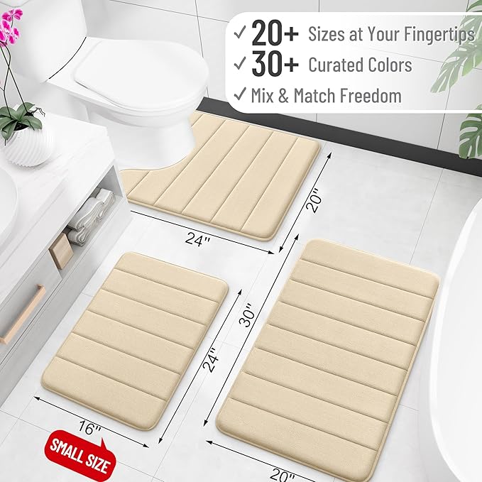 OLANLY Memory Foam Toilet Rugs U Shaped 24x20, Super Soft Absorbent Contour Bath Rugs, Quick Dry, Machine Washable Toilet Mat, Bathmat Floor Carpet, Bathroom Home Decor Accessories, Beige