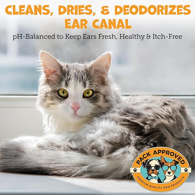 Cat & Dog Ear Cleaning Solution - Helps Remove Wax, Debris, and Dirt - Non-Stinging, Non-Burning Daily Use Formula - Cat & Dog Ear Wash for Itchy Ears - Cucumber Melon Scent (8oz)
