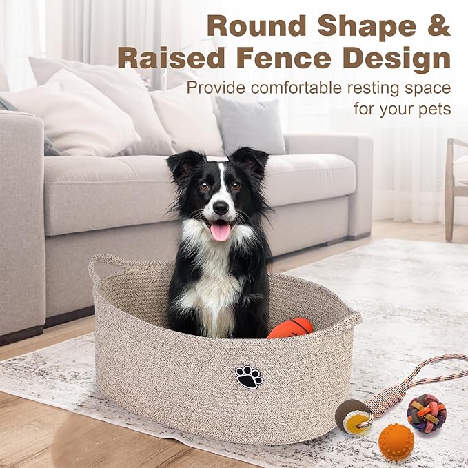 Dog Toy Basket, Toy Box and Bin for Dog Cat Storage, 19.7" X 11" X 7.9" (30L) Large Woven Rope Basket for Blanket Storage, Living Room, Bedroom, Brown