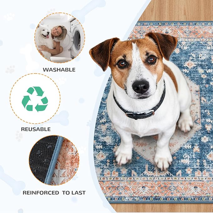 Lahome Super Absorbent & Leakproof Washable Dog Pee Pads - 2 Pack Value Set - Waterproof, Non-Slip Reusable Pads for Puppy Training, Crates & Whelping (24"x24", Beige Blue)