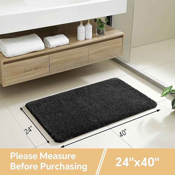 Black Bathroom Rug 24"x40" – Large Plush Microfiber Bath Mat, Soft Non Slip Floor Mat, Absorbent and Washable Rug – Perfect for Bathroom or Bedroom Use