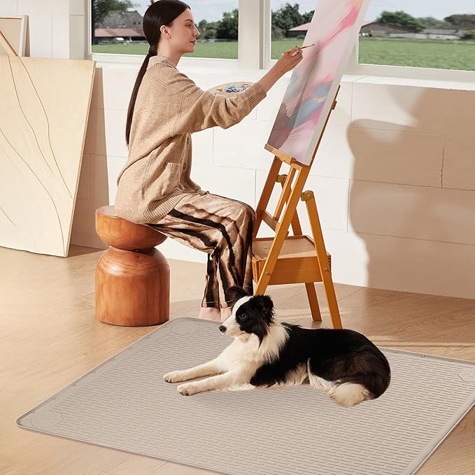 Pee Pads for Dogs, 34" x 22" Extra Large Reusable Silicone Mat, Washable Puppy Training Pads for Potty Training, Non-Slip, Leak-Proof, Indoor Floor Protection (Khaki)