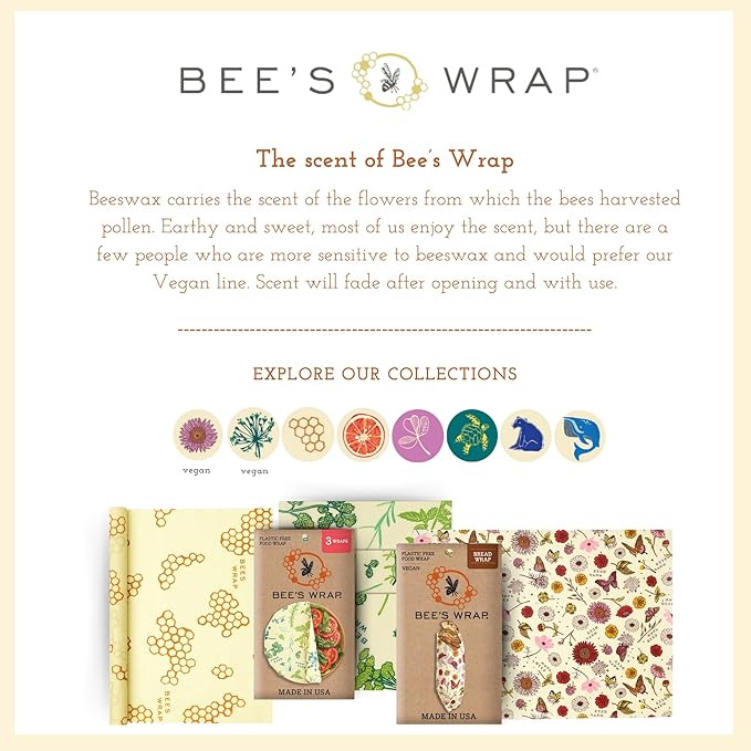 Bee's Wrap Beeswax Wraps for Food - Cut to Size 14x52" Wax Paper Roll - Made in USA Reusable Waxed Paper & Bowl Covers - Organic & Eco-Friendly Alternative to Aluminum Foil & Plastic Wrap, Fresh Fruit