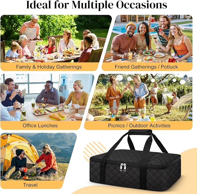 Coobiiya Insulated Casserole Carrier – Portable Tote for Hot or Cold Food, Warmer & Cooler Bag Lunch Bag, Fits 9" x 13" Baking Dish, Ideal for Potluck Parties