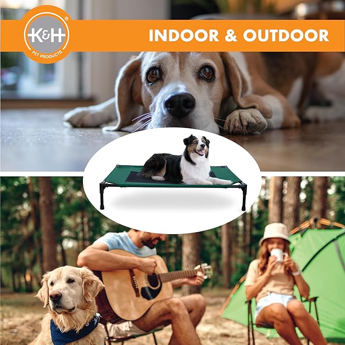 K&H Pet Products Outdoor Elevated Dog Cot, Breathable Cooling Elevated Cot Hammock Pet Bed for Large Dogs, Washable Mesh Cover, Raised Metal Frame, Collapsible, Portable - Large 42 X 30in Green