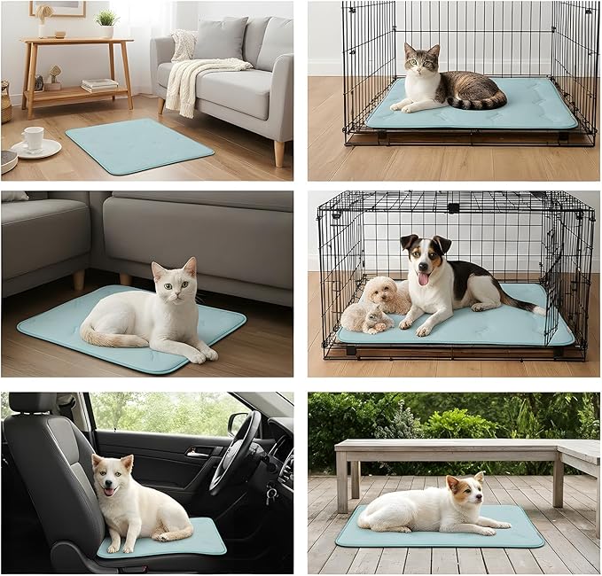 Cooling Pet Mat – 35x23 Dog or Cat Cool & Comfy, Soft Breathable Self-Cooling Pad, Pet-Safe, Durable, Perfect for Hot Weather, Naps, Crates, Cars, Couch, Washable & Easy to Take Anywhere, Blue