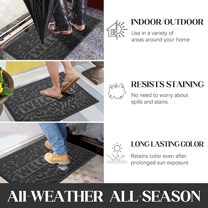 Yimobra Large Welcome Mat 60x36, Waterproof Non-Slip Outdoor Mats for Front Door Outside Entrance, Low-Profile Entryway Mat Indoor for Garage Patio, Grey