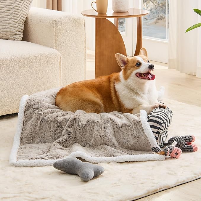 Waterproof Dog Blanket, Reversible Faux Fur & Sherpa Puppy Throw for Couch, Bed & Crate Protection, Soft Cozy Dog Blanket for Small Medium Dogs, 30"x40", Brown