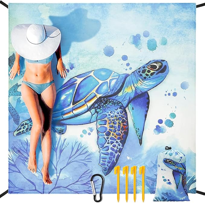 Beach Blanket Waterproof Sandproof Extra Large Beach Mat 79" X 83"/120"x108"for 1-8 Adults Quick Drying Durable Outdoor Picnic Mat for Beach Travel Camping Hiking
