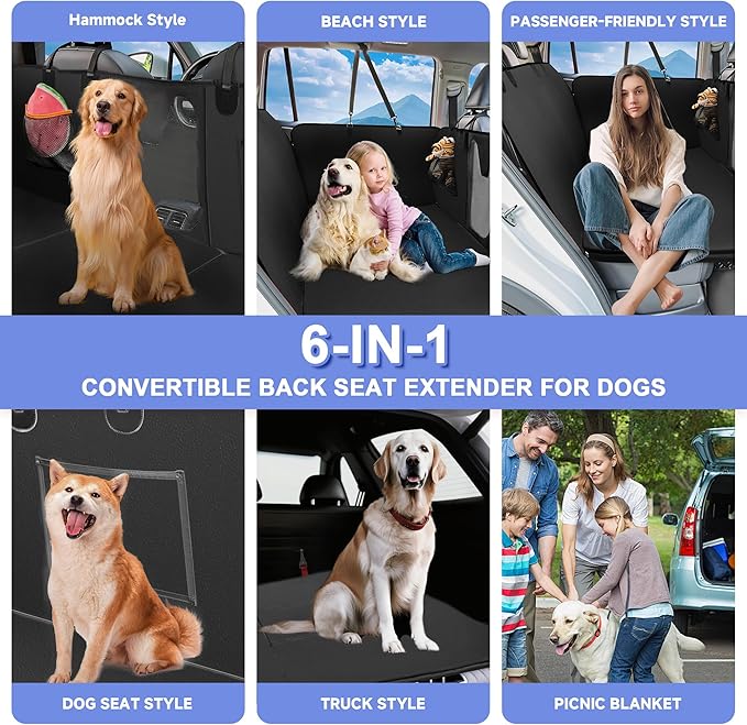 PU Leather Dog Car Seat Cover for Back Seat – Back Seat Extender for Dogs with Hard Bottom Holds 400 lbs. 100% Waterproof, Scratch-Proof and Anti-Slip Dog Hammock for Car, SUV, Truck