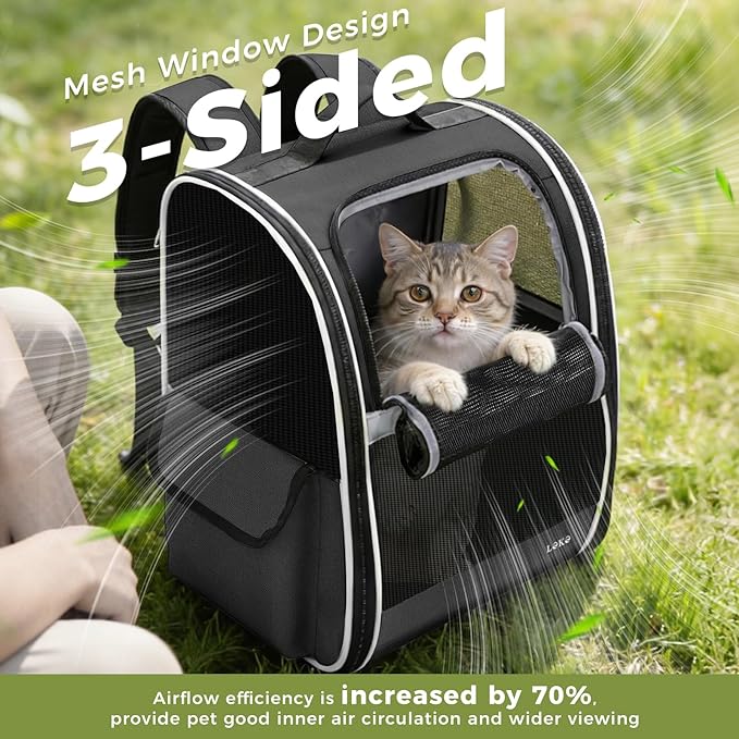 Lekereise Cat Backpack Carriers, Dog Carrier Backpacks with Breathable Mesh for Small Medium Large Cats Dogs Puppy Up to 25 Lbs, Pet Foldable Carrying Backpack Ventilated for Travel Hiking Collapsible