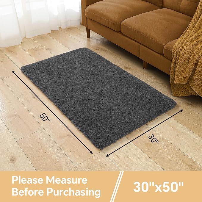 Dark Gray Bathroom Rugs 30"x50" - Large Bath Mat for Bathroom Floor, Fluffy Microfiber Plush Rug, Non Slip and Washable - Great for Living Room, Bedroom or Kitchen Mat