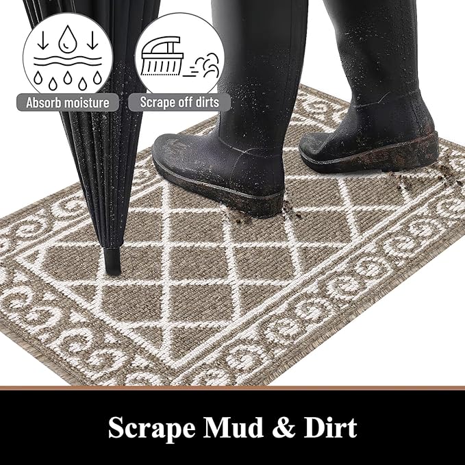 HEBE Indoor Door Mat 20''x32'' Non Slip Front Door Welcome Mats Washable Shoe Mats Dirt Trapper for Entryway Low Profile Kitchen Carpet for Entrance Hallways Entrance Mat for Dogs