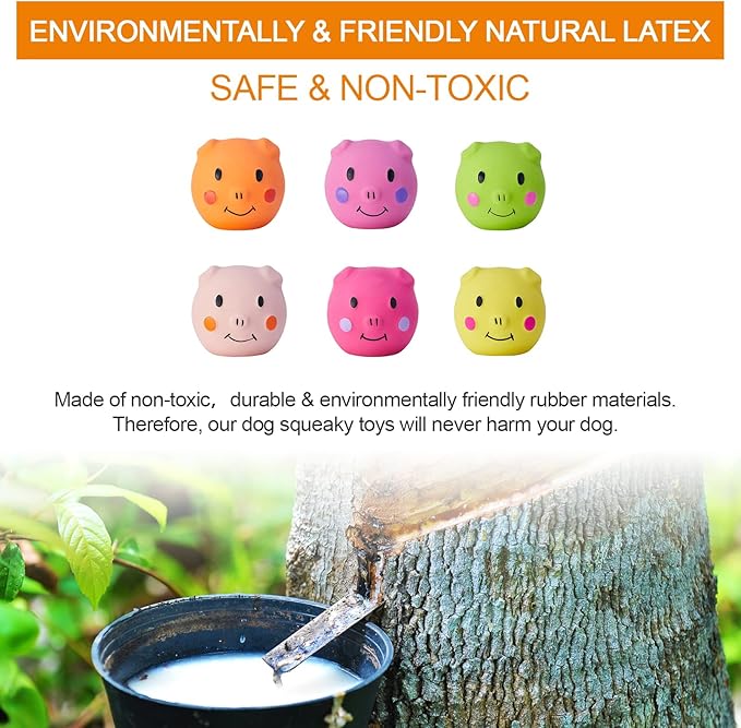 Coricorsu Squeaky Dog Toy Dog Squeaky Toys Chewing Durable Teething Latex Rubber Soft Interactive Fetch Play Dog Balls with Funny Piggy Face for Puppy Small Medium Pet Dog (6PCS)