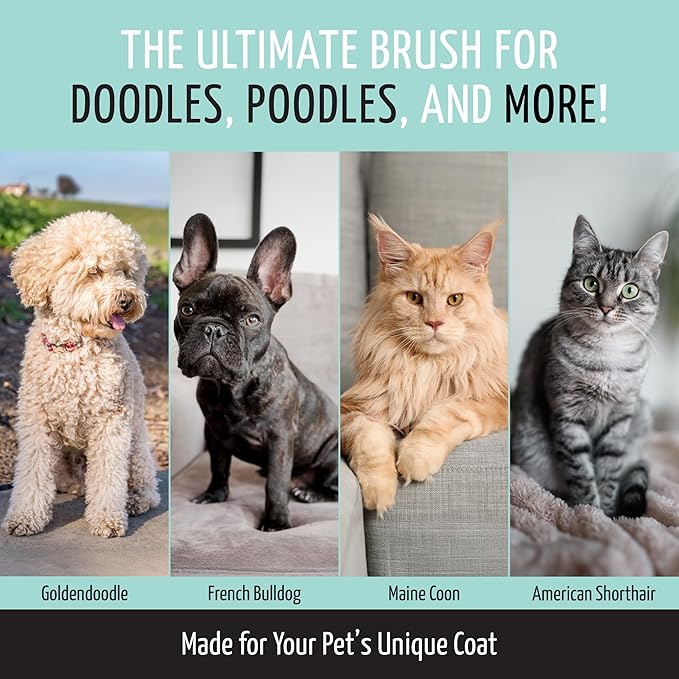 Tauro Pro Line Slicker Dog Brush for Shedding - Detangler for Long & Dense Hair, Removes Undercoat & Mats - Pet Brush for Dogs & Cat Grooming, Non-Slip Grip, Hard Pin (Size L - Mint)