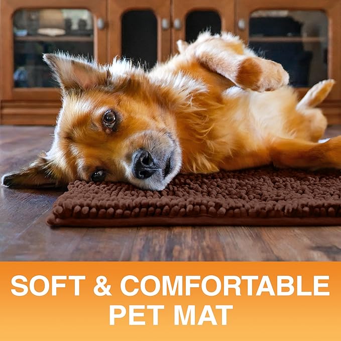 Neater Pets Chenille Dog Door Mat 24” x 17” – Super Absorbent & Quick-Dry Muddy Paws Doormat for Trapping Dirt, Water, Mud - Non-Slip & Machine Washable Pet Rugs for Entryway, Indoor Mud Mats, Brown