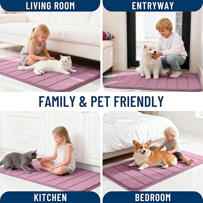 OLANLY Memory Foam Long Bathroom Rugs Runner 59x24, Super Soft Absorbent Bath Mat, Quick Dry, Machine Washable Shower Floor Rugs, Bathmat Carpet, Bathroom Home Decor Accessories, Deep Plum