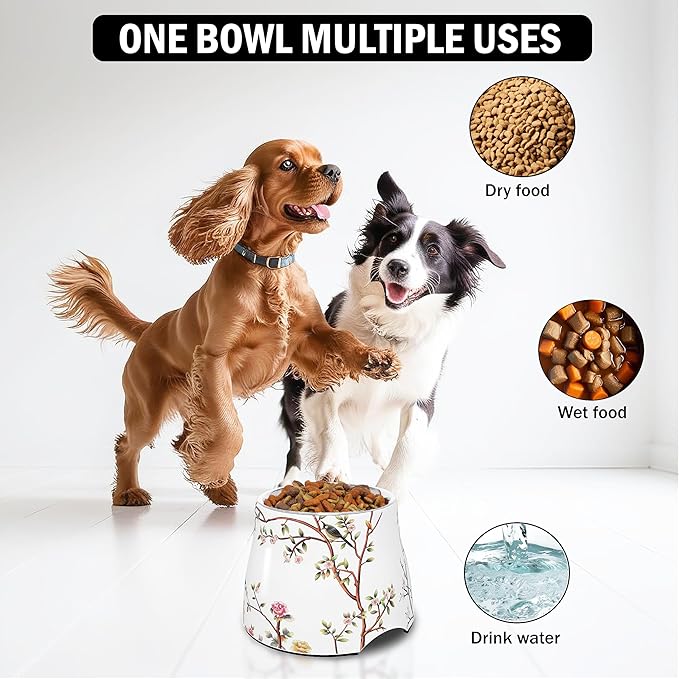 Dog Bowl - 7inch Height Non-Slip Ideal for Medium Dogs it has Food-Grade 304 Stainless Steel Bowls for Food/Water Beautiful Design and high Capacity Large/3.8 Cups(860ml) Bowl Feeder (White)