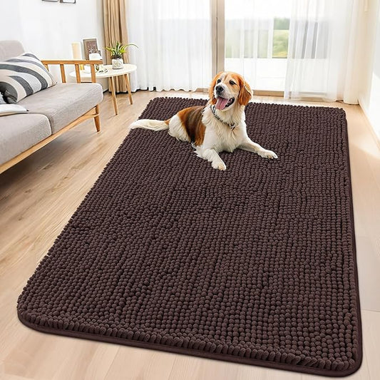 Smiry Dog Door Mat for Muddy Paws 59x35, Absorbs Moisture and Dirt Doormat, Non-Slip Washable Quick Dry Chenille Front Door Mat Indoor Entrance, Entryway Carpet for Inside Floor, Brown