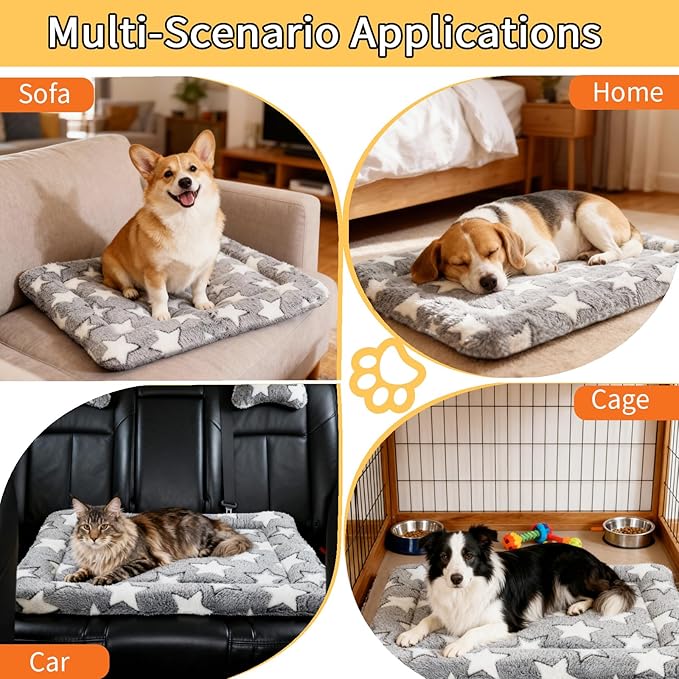 Dog Bed Mat 4 Pcs - Reversible Dog Crate Bed Mats, Soft & Breathable Kennel Pad, Durable Crate Bed for Medium Dogs & Cats