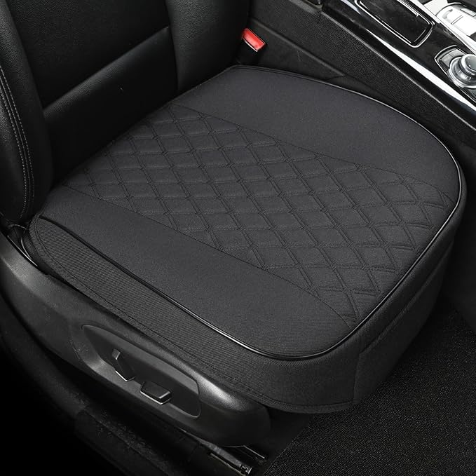 West Llama Linen Front Car Seat Cover Protector Anti-Slip Bottom Seat Cover Fits 95% of Vehicles,Wrapping Around The Bottom,Diamond Pattern(Black-2Pcs)