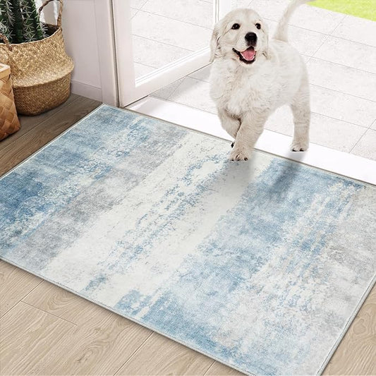COMSLE Door Mat, Front Door Rug Indoor for Entrance Faux Wool Absorbent Non Slip Modern Throw Rug for Entryway Hallway Muddy Paws - Pet Friendly, 24x36 Inches, Milk Blue Machine Washable