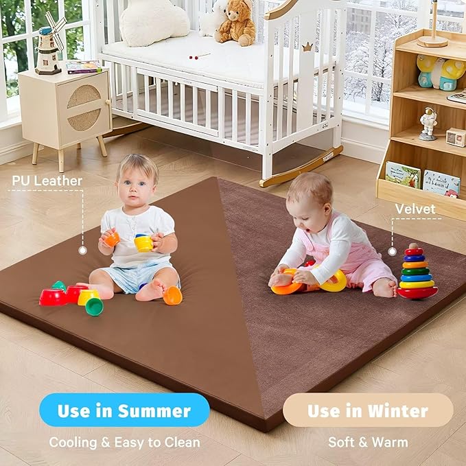 Waterproof Baby Play Mat for Floor 1.3" Thick Memory Foam 47 * 47 Cushion Playpen Playmat Tummy Time Nursery Rug Pad Mattress Create Soft & Safe Area for Infants,Toddler,Kids,Chestnut