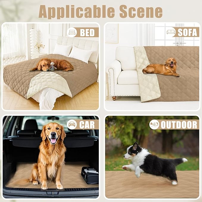 Smiry Waterproof Dog Bed Cover Blanket 52x82, Soft Reversible Pet Blanket, Washable Leakproof Cats Dogs Couch Cover for Sofa, Couch, Furniture, Lattice, Camel/Beige