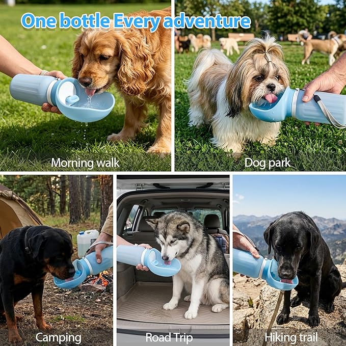 Portable Dog Water Bottle, Leak Proof Collapsible Water Bottles Lightweight Dog Water Bottle Suitable for Pets Outdoor Walking, Hiking, Travel, Camping (Light Blue, 20.9, Ounces)