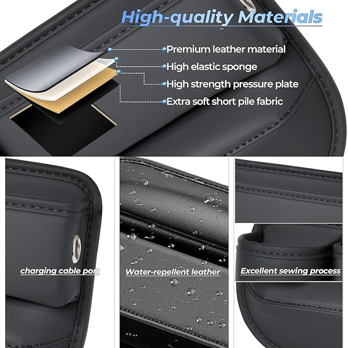 2-Pack Car Seat Gap Filler Organizer with Cup Holder - Premium Leather - Universal Fit - Keeps Cans/Phone/Keys/Wallets Organized(Black)