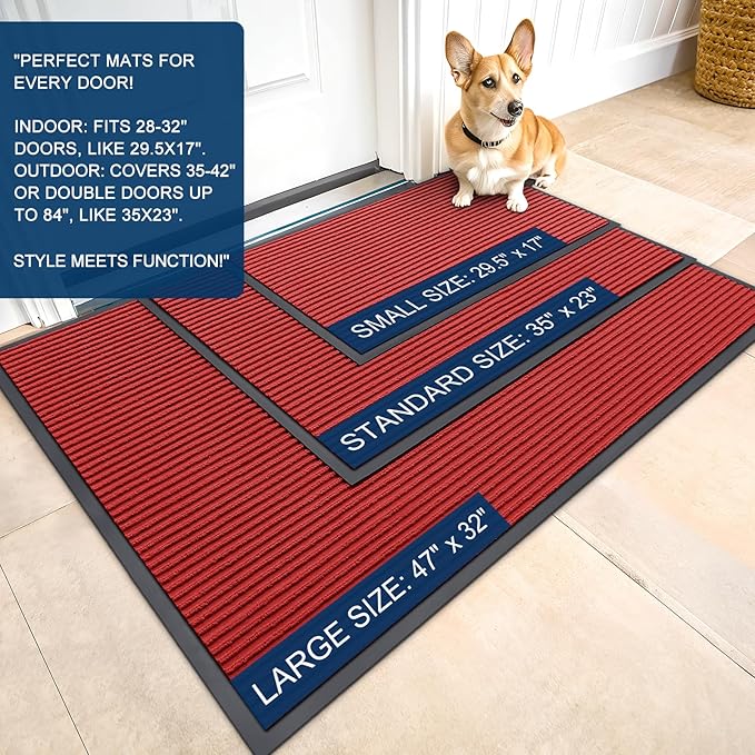 OLANLY Front Door Mat Indoor Outdoor Entrance, 2-Pack 59 x 34 Inch, Waterproof Heavy Duty Doormat, Fade Resistant, Low Profile, Easy Clean Patio Porch Welcome Floor Mats for Entry, Red