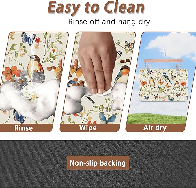 Butterfly Bird Dog Food Mat for Floors,Vintage Nature Absorbent Pet Food and Water Bowl Mats,Non-Slip Pet Feeding Mat,Pet Supplies 16" x 24"
