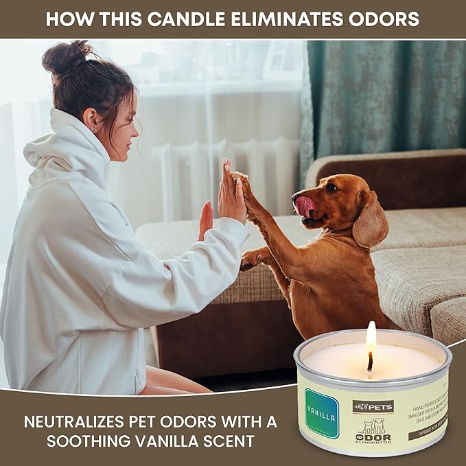 Pet Odor Eliminator Candle for Dogs and Cats Long-Lasting 72-Hour Burn Natural Soy Wax with Refreshing Scent Scented Candle to Remove Pet Smells (Vanilla)