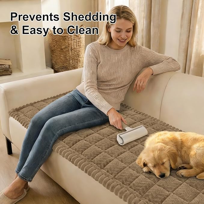Smiry Non Slip Couch Covers for Dogs, Fuzzy Pet Couch Covers for 3 Cushion Sofa Pet Friendly, Soft Sofa Slipcovers Cushion Furniture Protector Washable (Mocha Brown, 35.4" x 88")