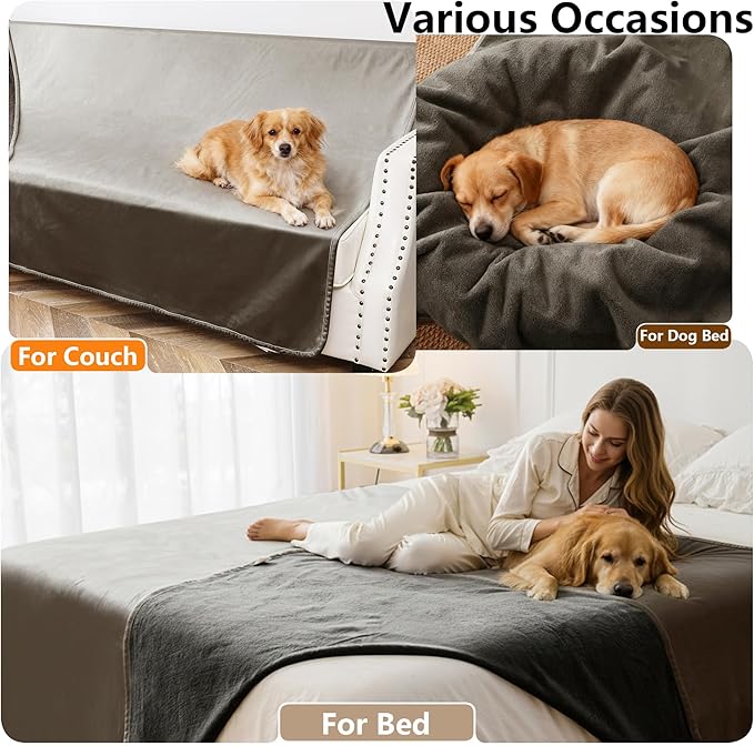 Tuffeel Waterproof Blanket for Bed, Leak Proof Dog Couch Blankets Reversible, Pet Throw Sofa Furniture Protector Machine Washable-82 x120,Light Brown+Dark Brown