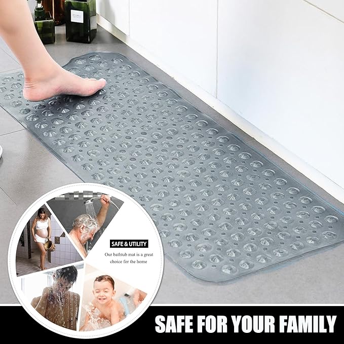 Bathtub and Shower Mats, 28 x 15 Inch Non-Slip Bath Mat, Machine Washable Bath Tub Mat with Suction Cups & Drain Holes for Bathroom, Beige