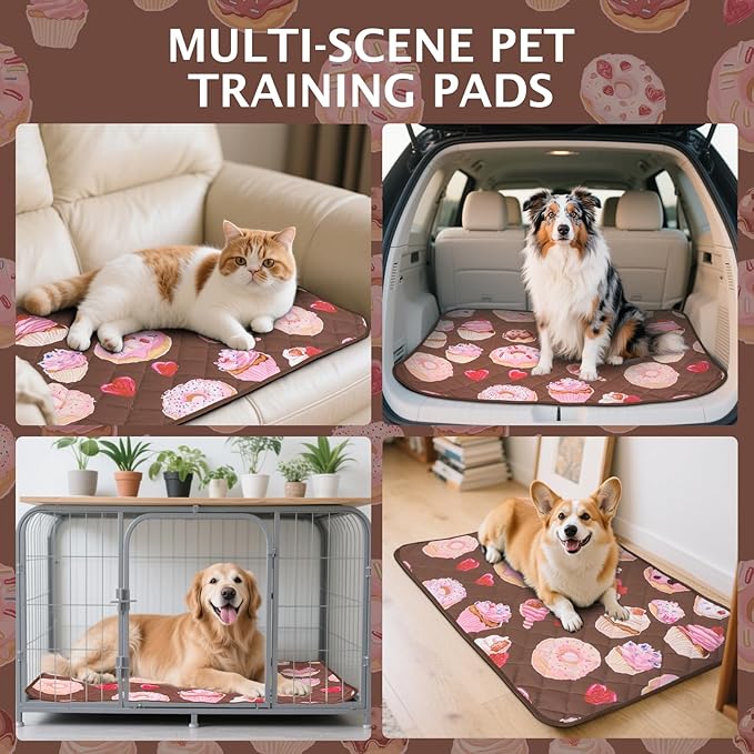 IEUUMLER Washable Pee Pads for Dogs, 2 Pack Cake Pattern Reusable Waterproof Puppy Potty Pads, Non-Slip Absorbent Pet Training Pads for Playpen Crate Bed EU015 Coffee Cake, 30x20