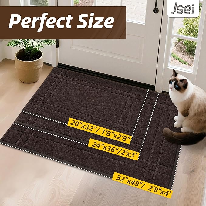 JSEI Entryway Rugs Doormat 32"x48", Non-Slip Dirt Trapper Door Mats Indoor, Washable Absorbent and Stain Resist Welcome Floor Mat for Front Door, Dog Door Mat, Muddy Wet Shoes & Paws, Brown
