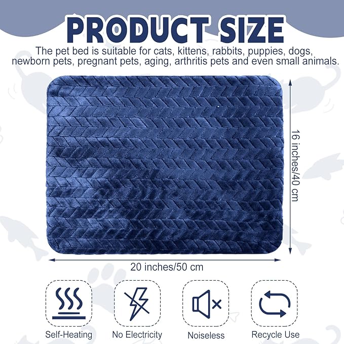 Drydiet 4 Pack Self Heating Cat Pad 16 x 20 Inch Self Warming Cat Bed Non Slip Warm Dog Pad Mat Washable Pet Kennel Crate Bed Mat for Indoor Outdoor Pets(Navy Blue,16 x 20 Inch)