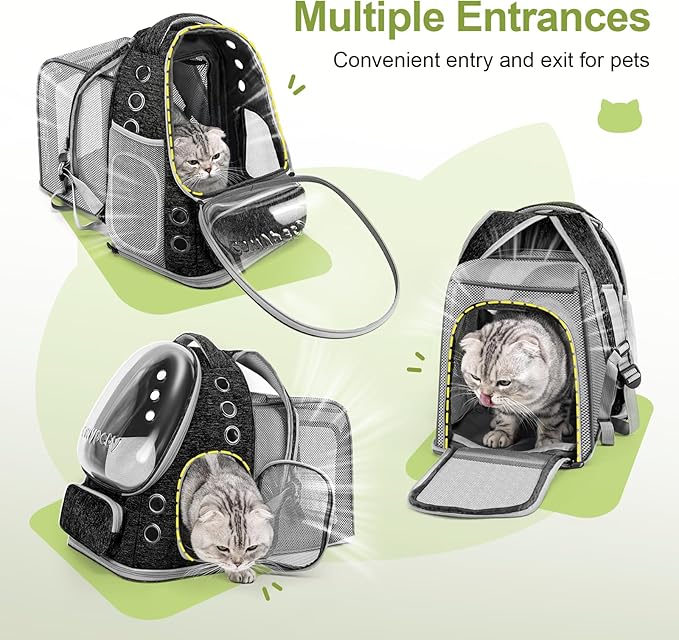 Cawypety Expandable Cat Backpack,Cat Bubble Backpack Carrier for Carrying Cats, Pets and Small Dogs,Airline-Approved,Designed for Travel, Hiking, Walking,Car （Black