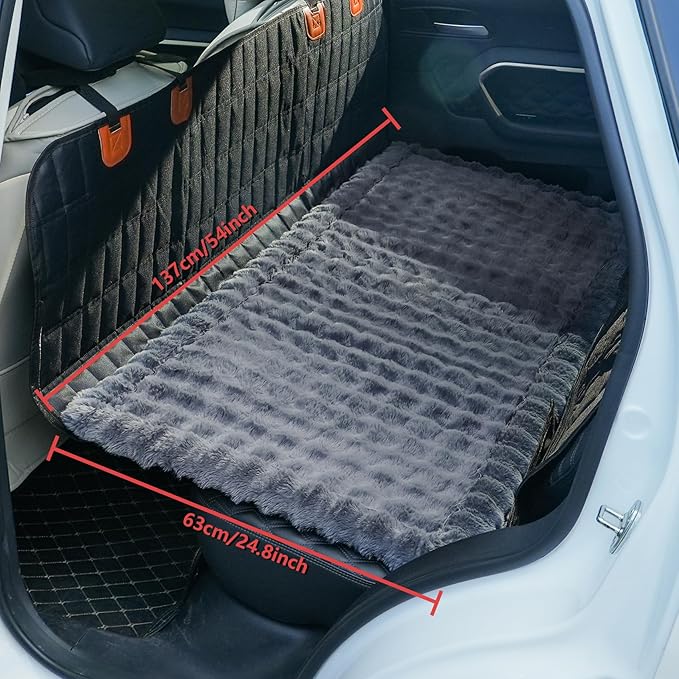 Dog Car Seat Cover for Back Seat, Plush Dog Bed Mat for Car, Fit for Backseat Extenders, Travel Pet Mat, Nonslip Soft Pet Pad for Cars Trucks and SUVs (Dark Gray, 24.8x54 inch)