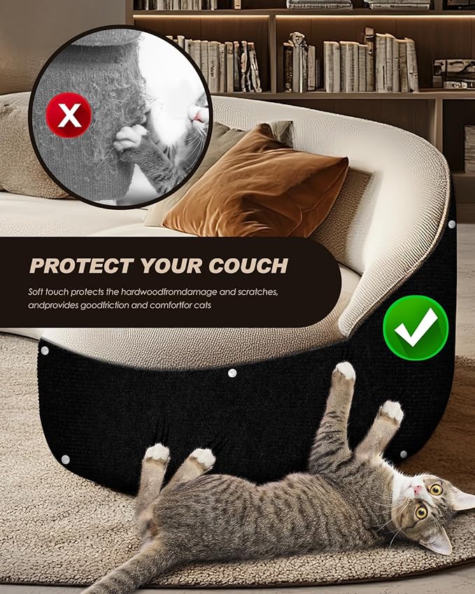 Cat Scratch Furniture Protector, Trimmable Self-Adhesive Carpet, DIY Climb Cat Scratcher Mat for Covering Cat Tower and Couch Protector from Cat Claws (78.7x15.8in Black)