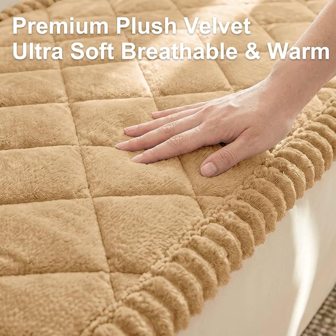 Smiry Fuzzy Couch Cover for Dogs, Non Slip Washable Pet Sofa Cover, Scratch Proof Hair Resistant Plush Sofa Slipcover, Pet Friendly Couch Cushion Protector for Cat, Camel, 27.6" x 82.7"