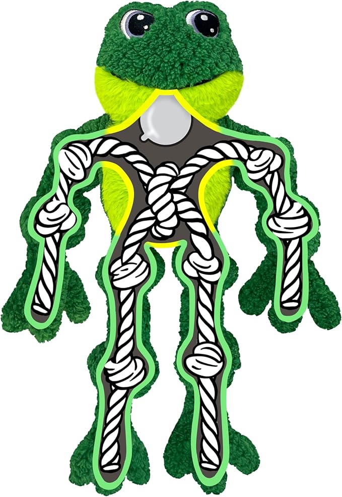 KONG Floppy Knots - Durable No‑Stuffing Squeaky Rope & Plush Dog Toy - for Teething, Playing - Frog - for Large/X-Large Dogs