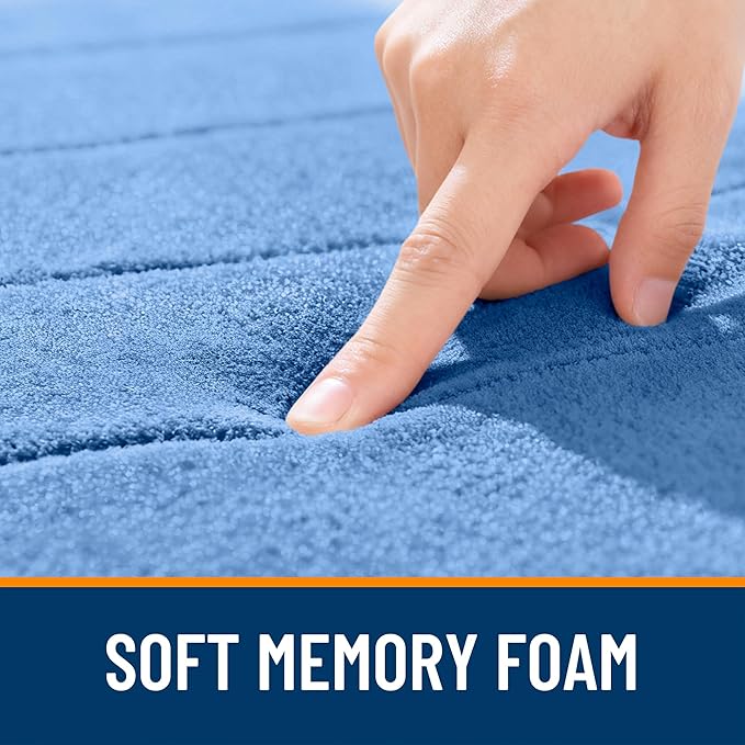 OLANLY Memory Foam Toilet Rugs U Shaped 24x20, Super Soft Absorbent Contour Bath Rugs, Quick Dry, Machine Washable Toilet Mat, Bathmat Carpet, Bathroom Home Decor Accessories, Cornflower Blue