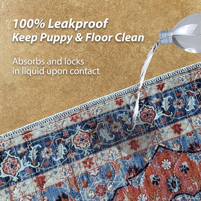 nunubaby Washable Pee Pads for Dogs, Stylish, Non-Slip and Leak-Proof Pee Pads. Reusable Potty Pads for Dogs for Crates and Floors.(Red/Floral, 24" x36" )