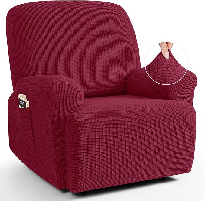 TAOCOCO Oversized Recliner Chair Covers, 1 Seater Streach Recliner Covers Soft Couch Protector Furniture Protector Covers with Elastic Chair Cover Jacquard Pattern (Burgundy)