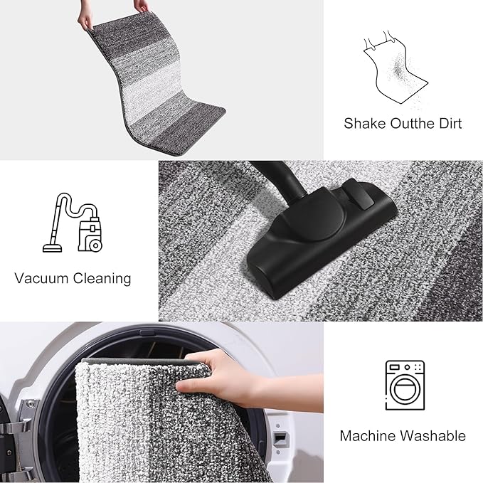 Smiry Dog Door Mat for Muddy Paws, Absorbs Moisture and Dirt, Low-Profile Entryway Mat with Non-Slip Backing, Entry Indoor Outdoor Doormat for Inside Floor (59x20 Inches, Light Grey, Striped)