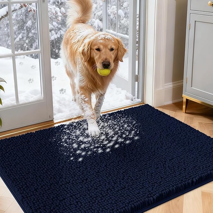 IM HOME Dog Door Mats for Muddy Paws, 36" X 24" Chenille Absorbent Doormat, Non Slip Heavy Dog Rugs for Muddy Paws, Soft Indoor Door Mat for Entryway, Mud Paw, Inside Floor, Navy Blue