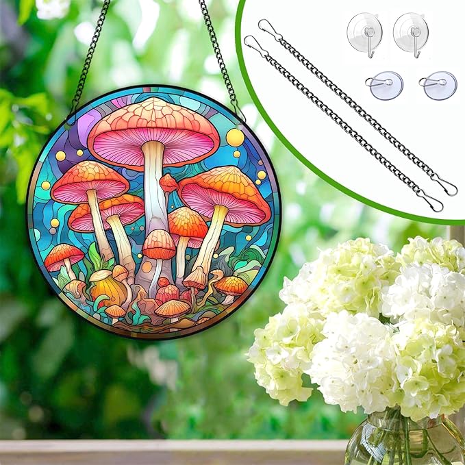 Stained Glass Window Hanging Chain Kit with Suction Cup Hooks, Black Picture Hanging Chain Sunshine Catcher Metal Nickel Plating Stained Glass Window Panels 10 Inch and 20 Inch